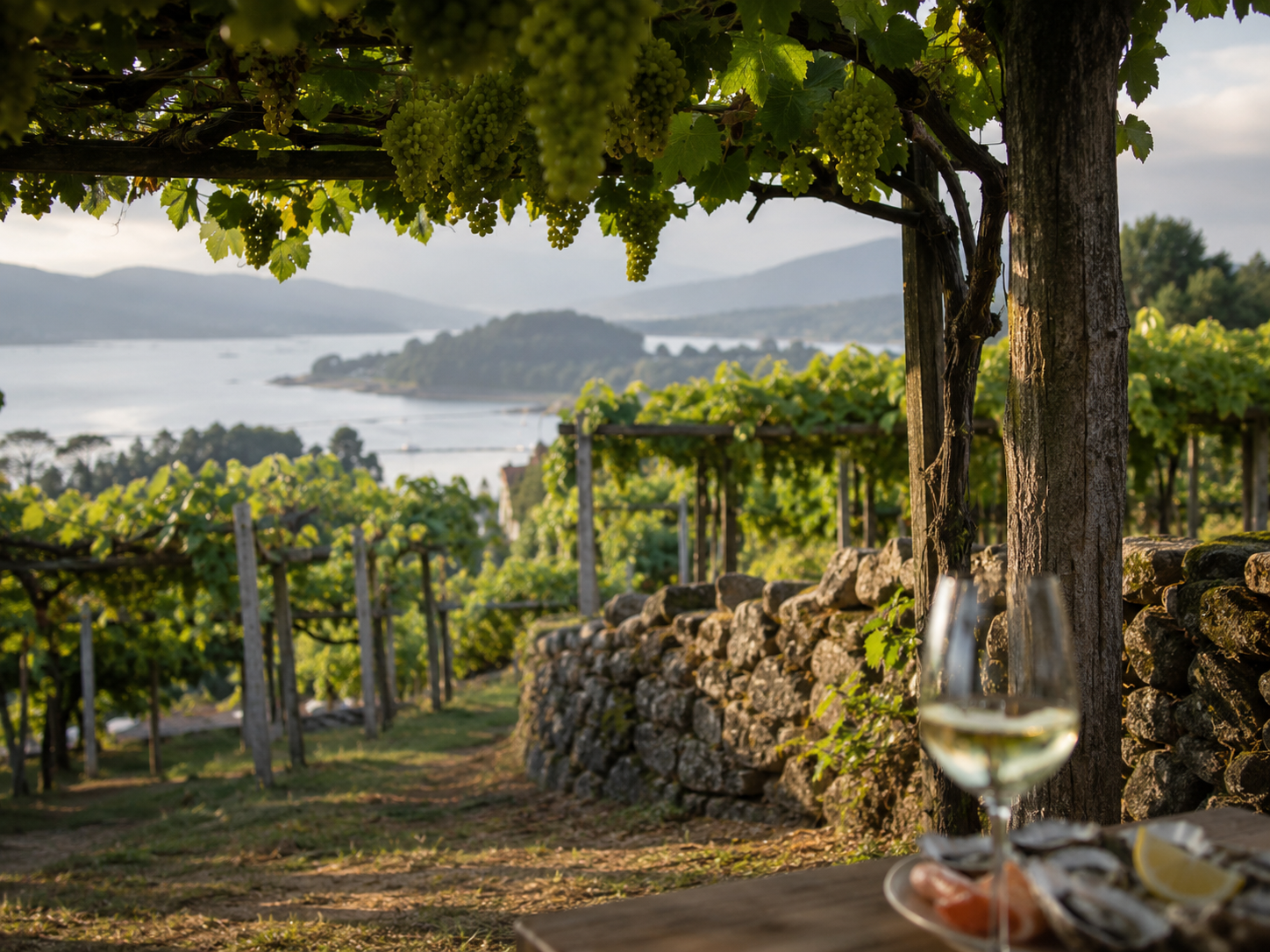 Viñedos de Albariño en Rías Baixas cerca del Atlántico