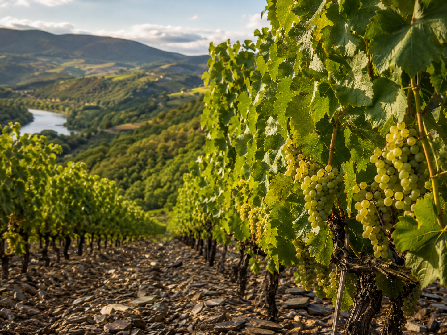 Viñedos de Godello en Valdeorras junto al valle del Sil