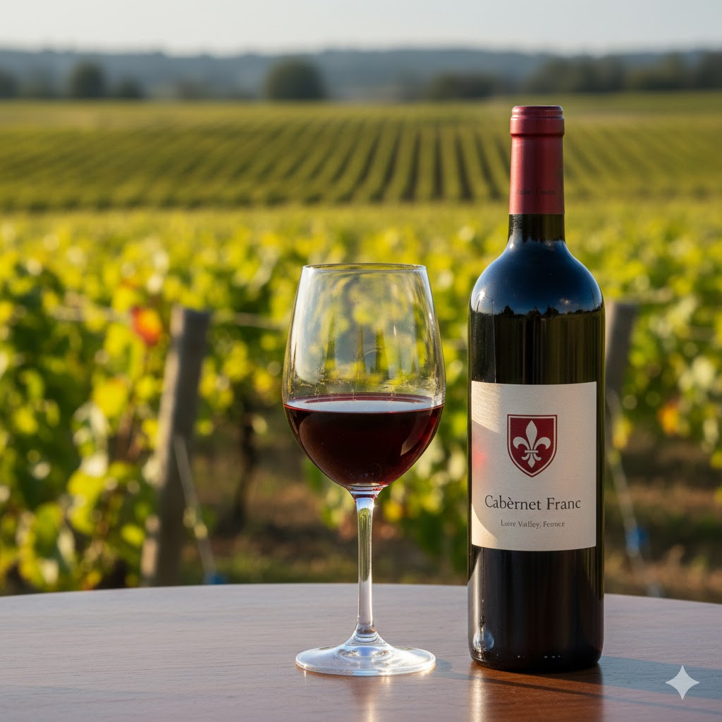 Copa de Cabernet Franc del Loire color rubí medio con reflejos granates