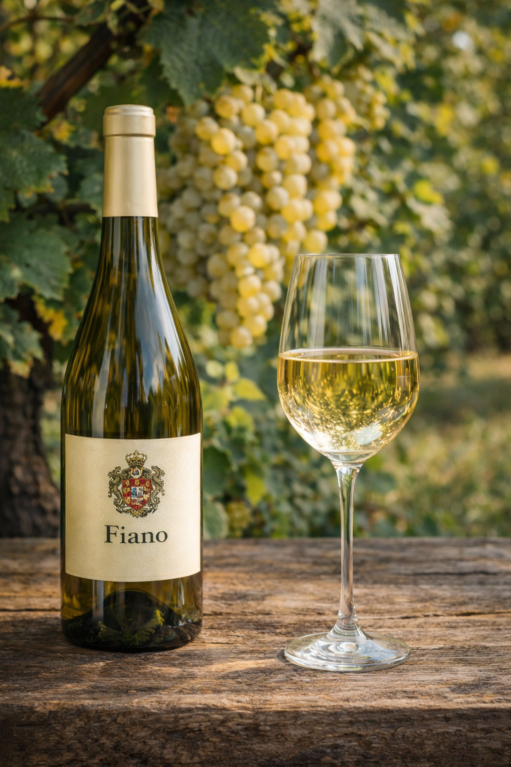 Copa de Fiano di Avellino color amarillo dorado intenso con reflejos verdosos