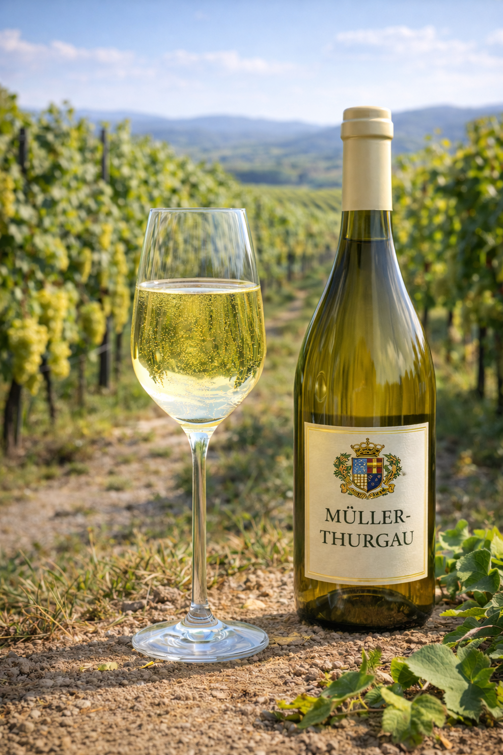 Copa de Müller-Thurgau color amarillo pajizo pálido con reflejos verdosos