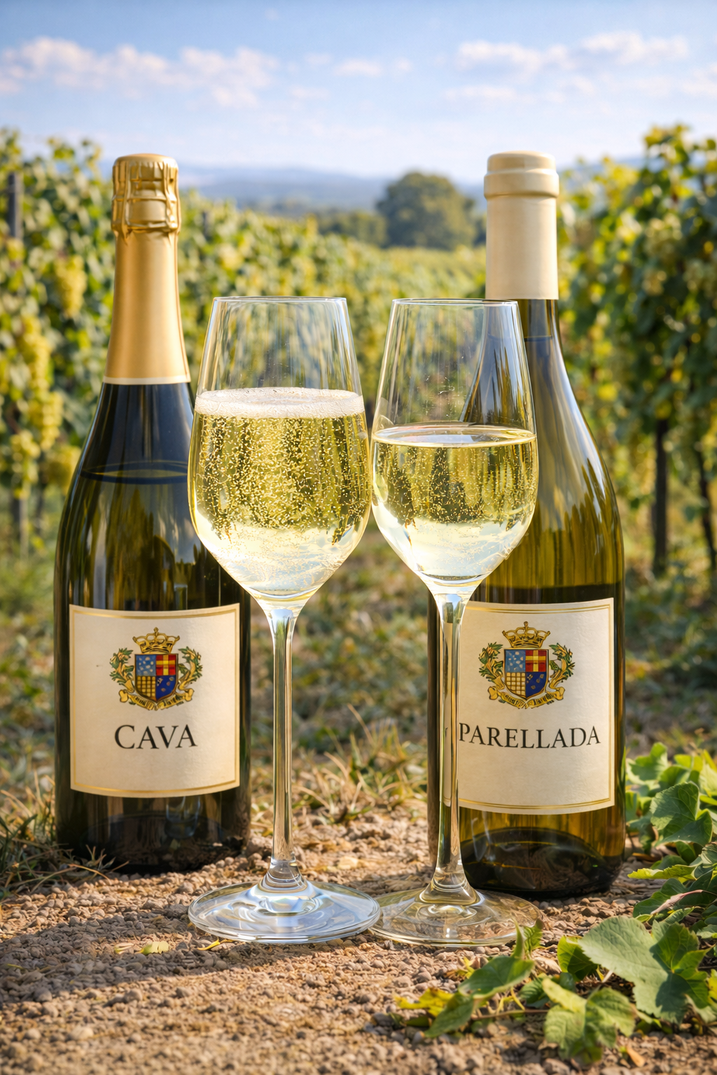 Copa de cava y copa de vino blanco de Parellada, mostrando sus dos expresiones