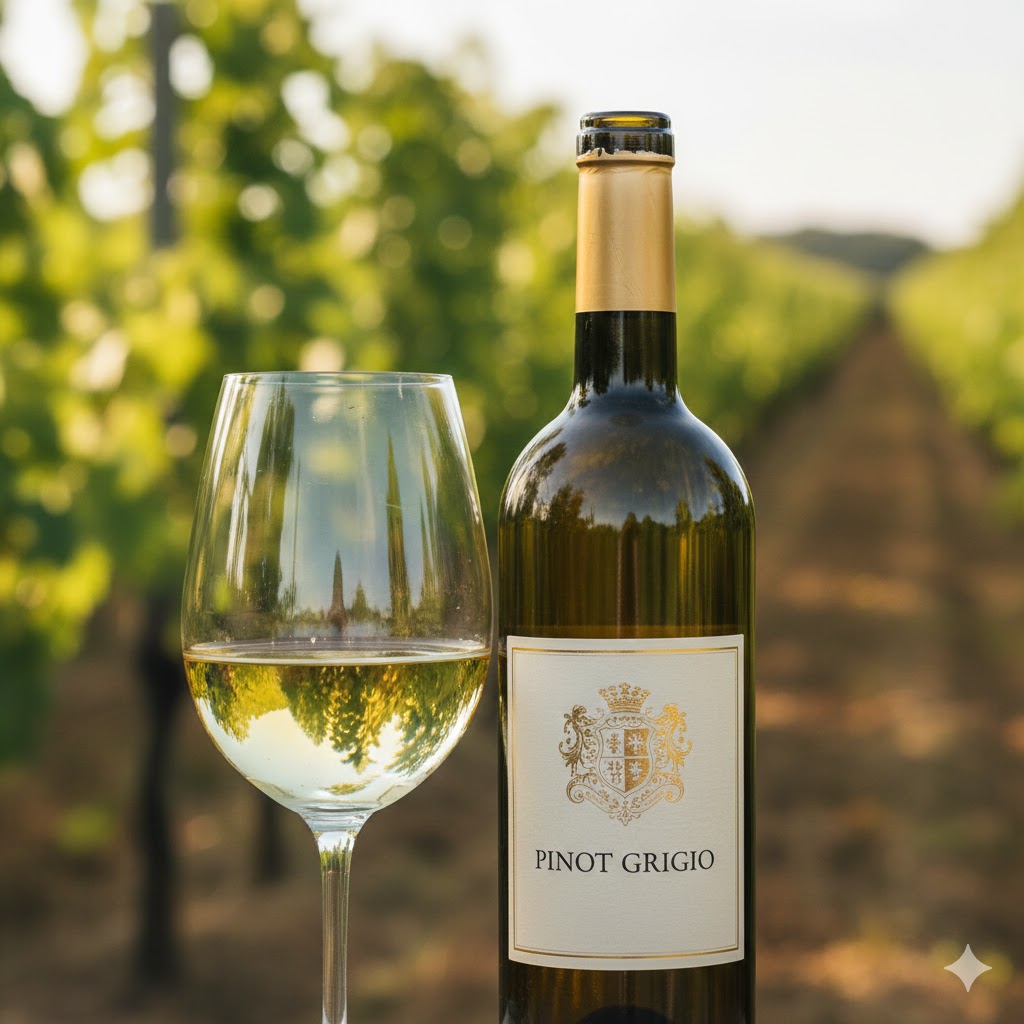 Copa de Pinot Grigio color amarillo pajizo pálido con reflejos verdosos