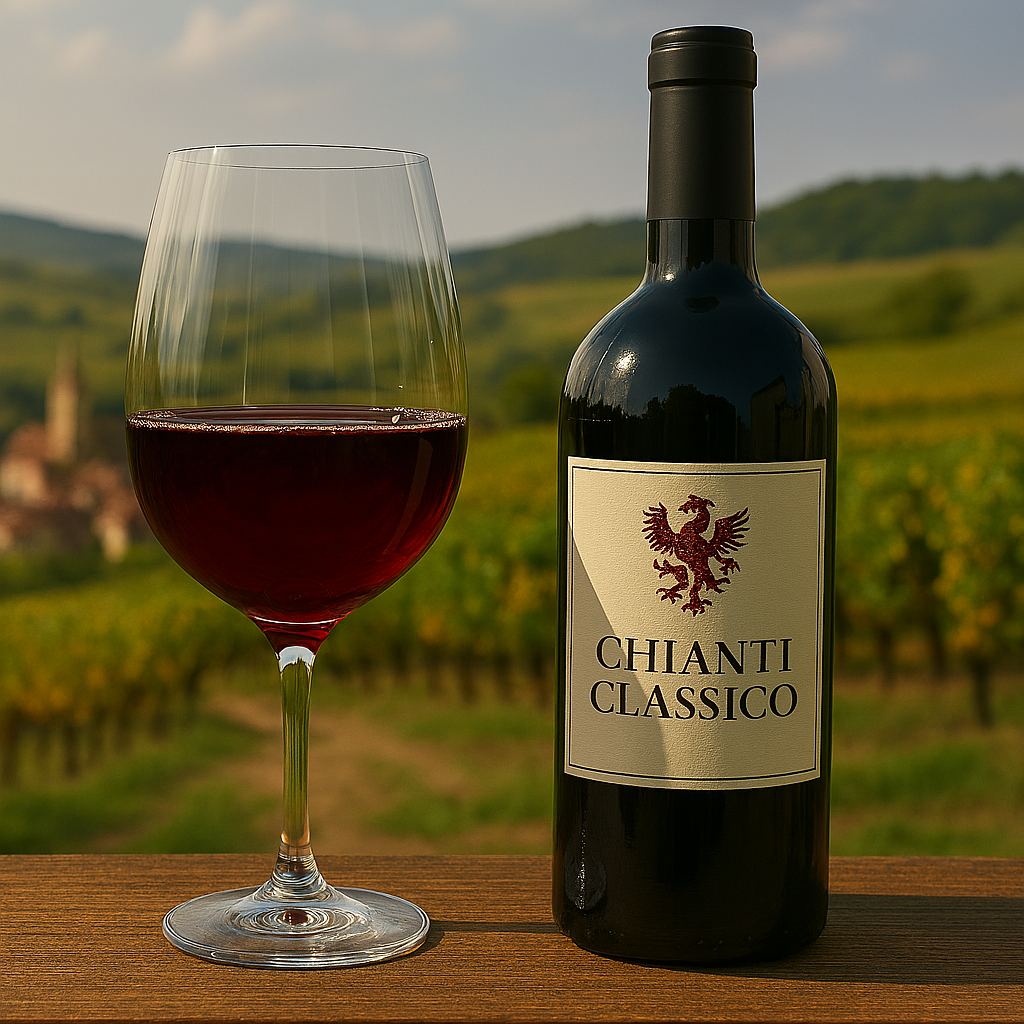 Copa de Chianti Classico color rubí medio con reflejos granates