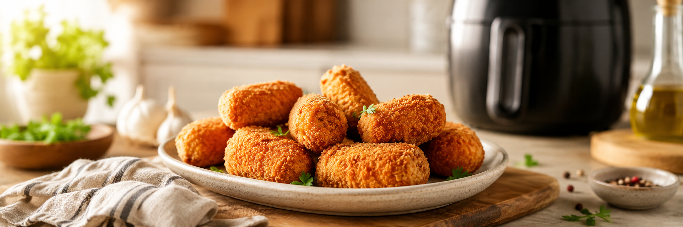 Croquetas doradas cocinadas en freidora de aire