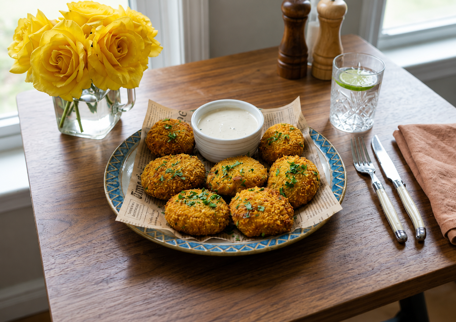 Croquetas en freidora de aire servidas doradas y cremosas