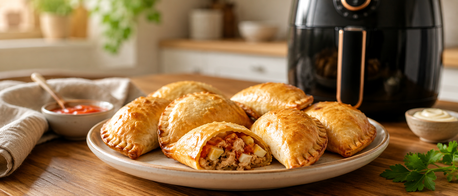 Empanadillas doradas cocinadas en freidora de aire