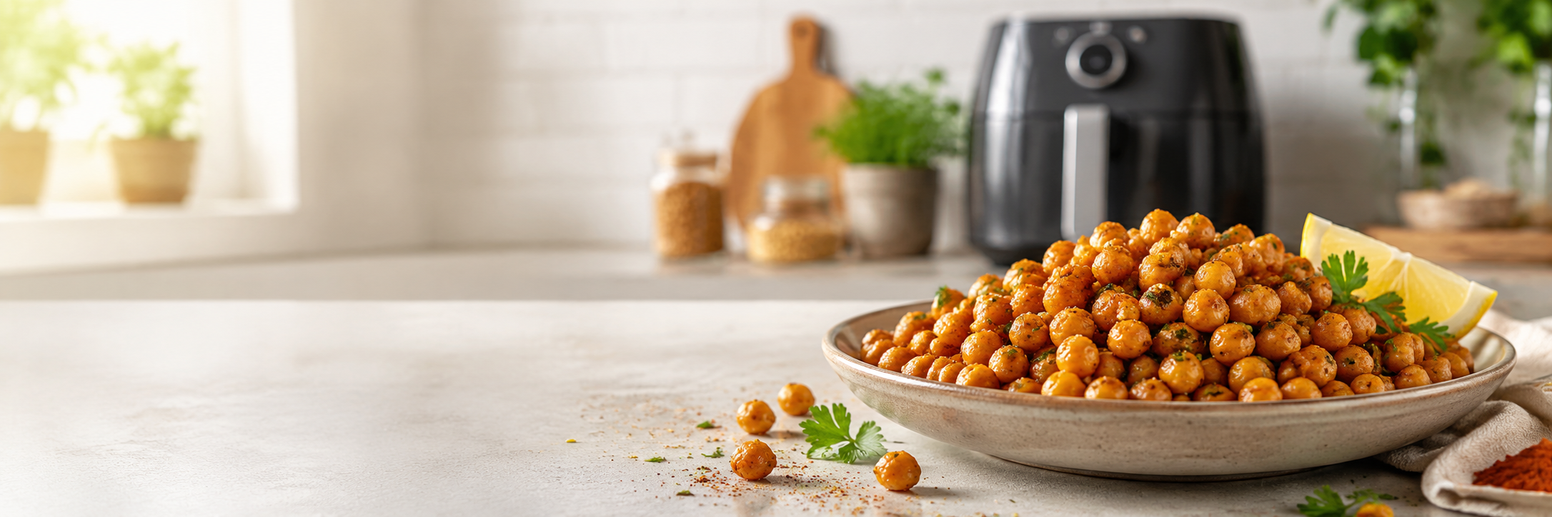 Garbanzos crujientes cocinados en freidora de aire