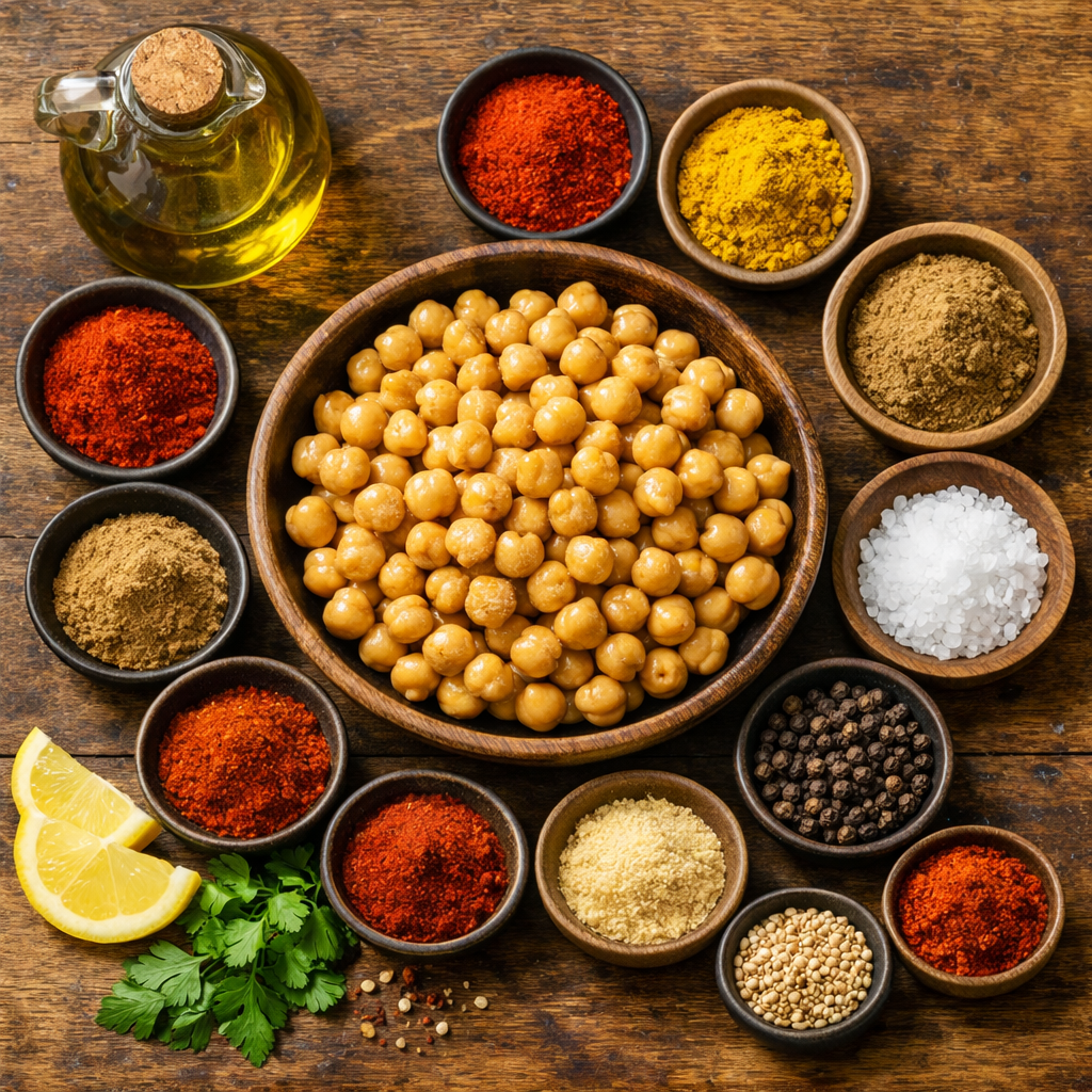 Ingredientes para preparar garbanzos crujientes en freidora de aire