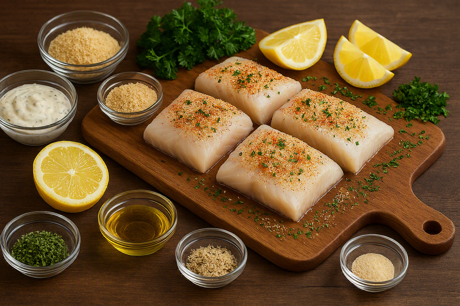 Ingredientes para preparar merluza en freidora de aire