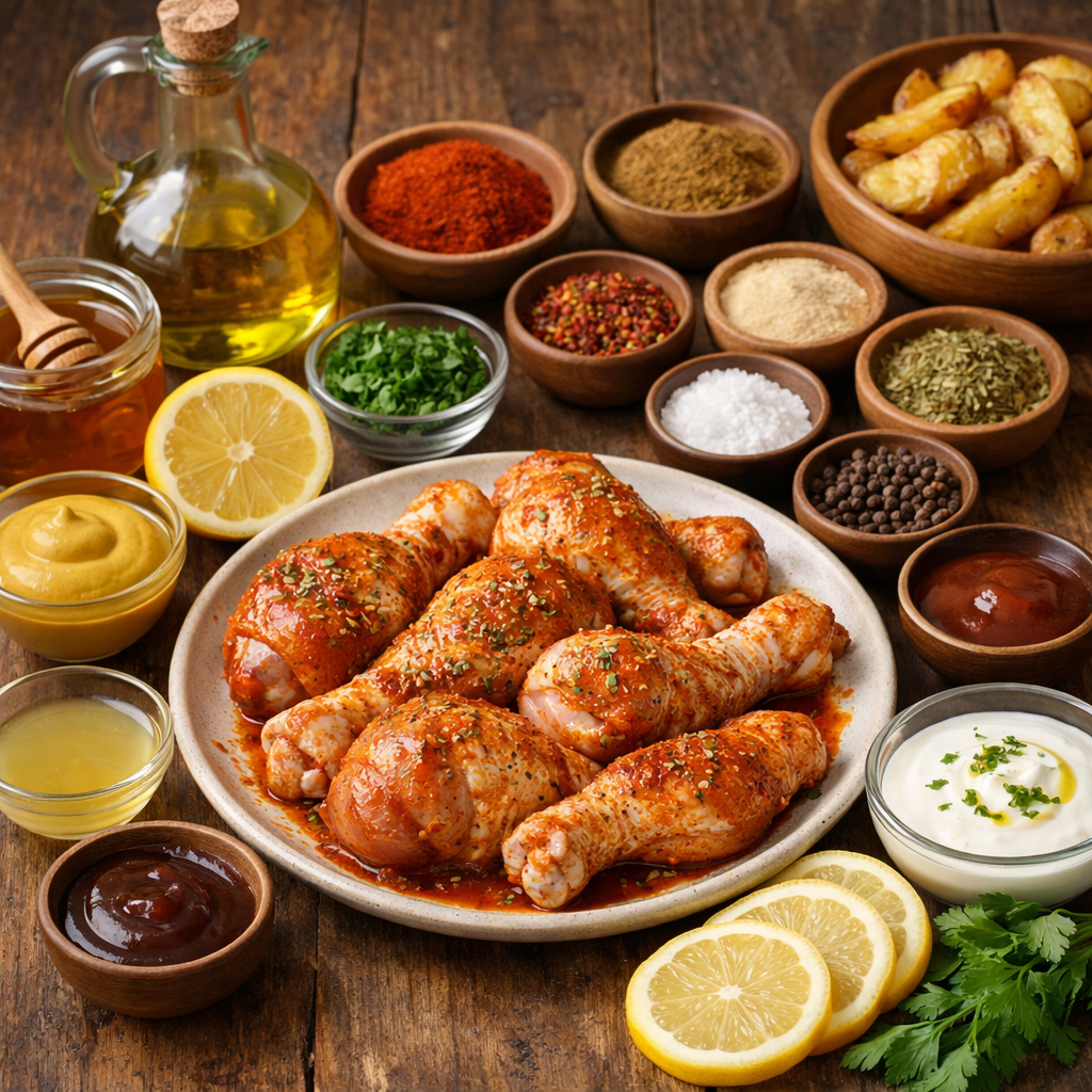 Ingredientes para preparar muslos de pollo en freidora de aire
