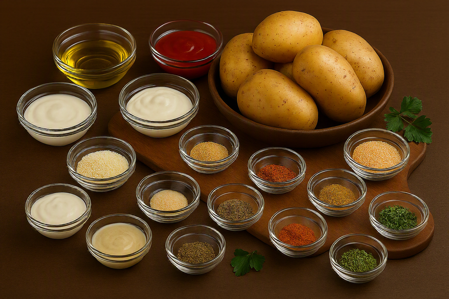 Ingredientes para preparar patatas gajo especiadas en freidora de aire
