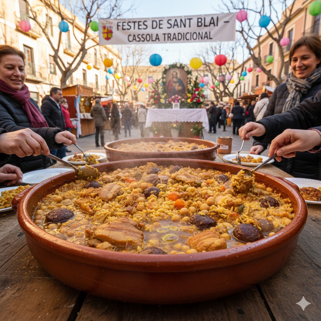 Ambiente valenciano de invierno y fiesta local, asociado a la Cassola de Sant Blai en Torrent