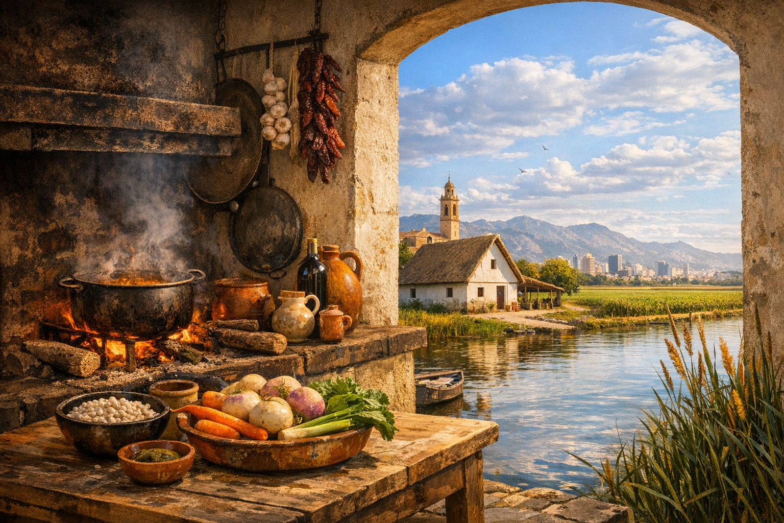 Ambiente de cocina tradicional valenciana, asociado al arròs amb fesols i naps