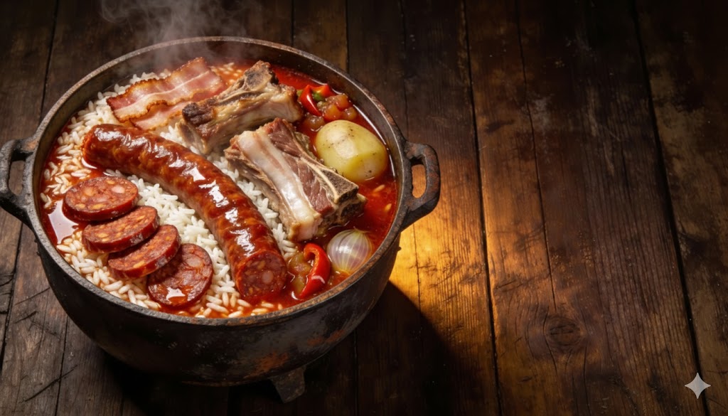 Arroz a la zamorana: arroz de matanza con chorizo, panceta y costillas