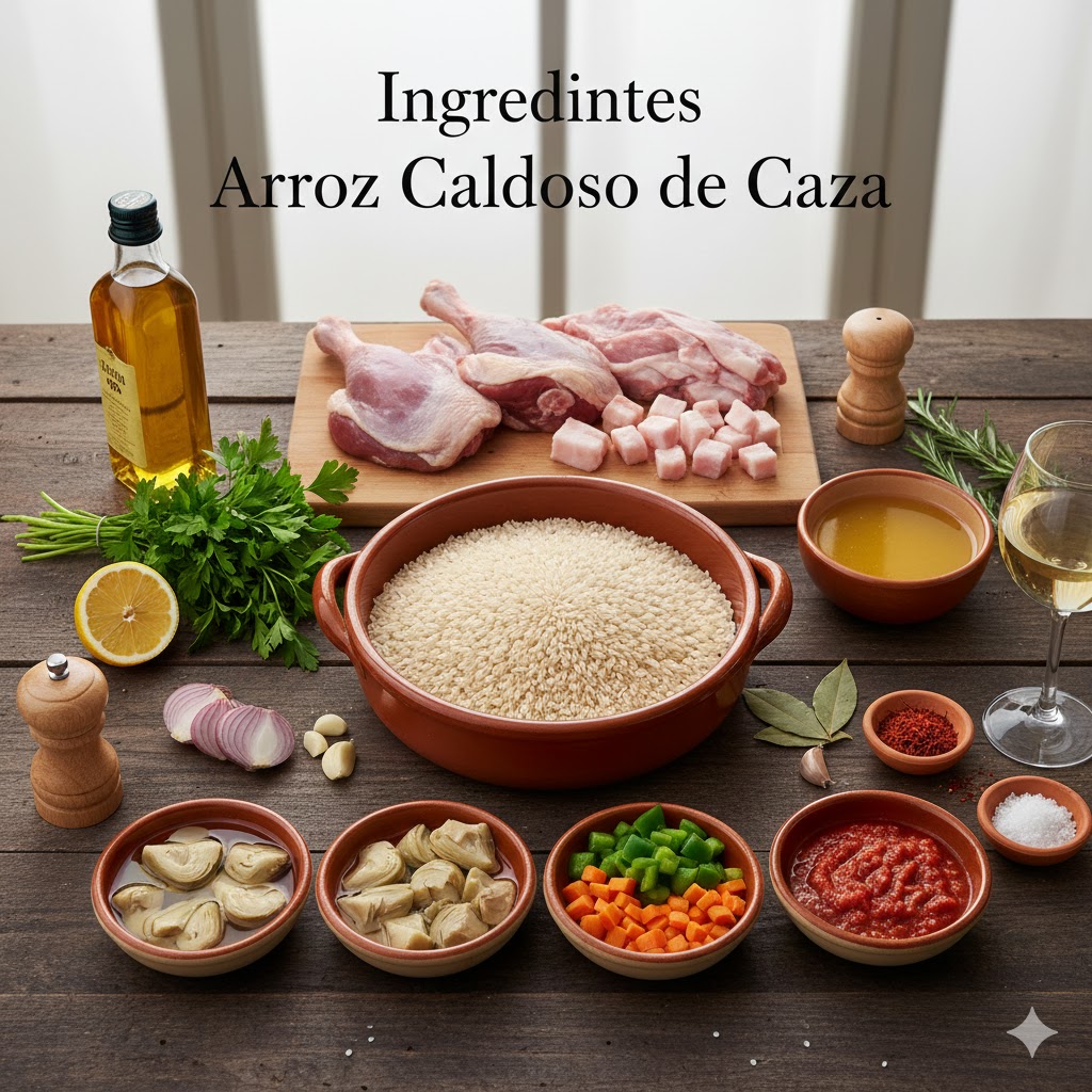 Ingredientes principales: trozos de pato y conejo, alcachofas frescas, verduras para el sofrito y especias mediterráneas