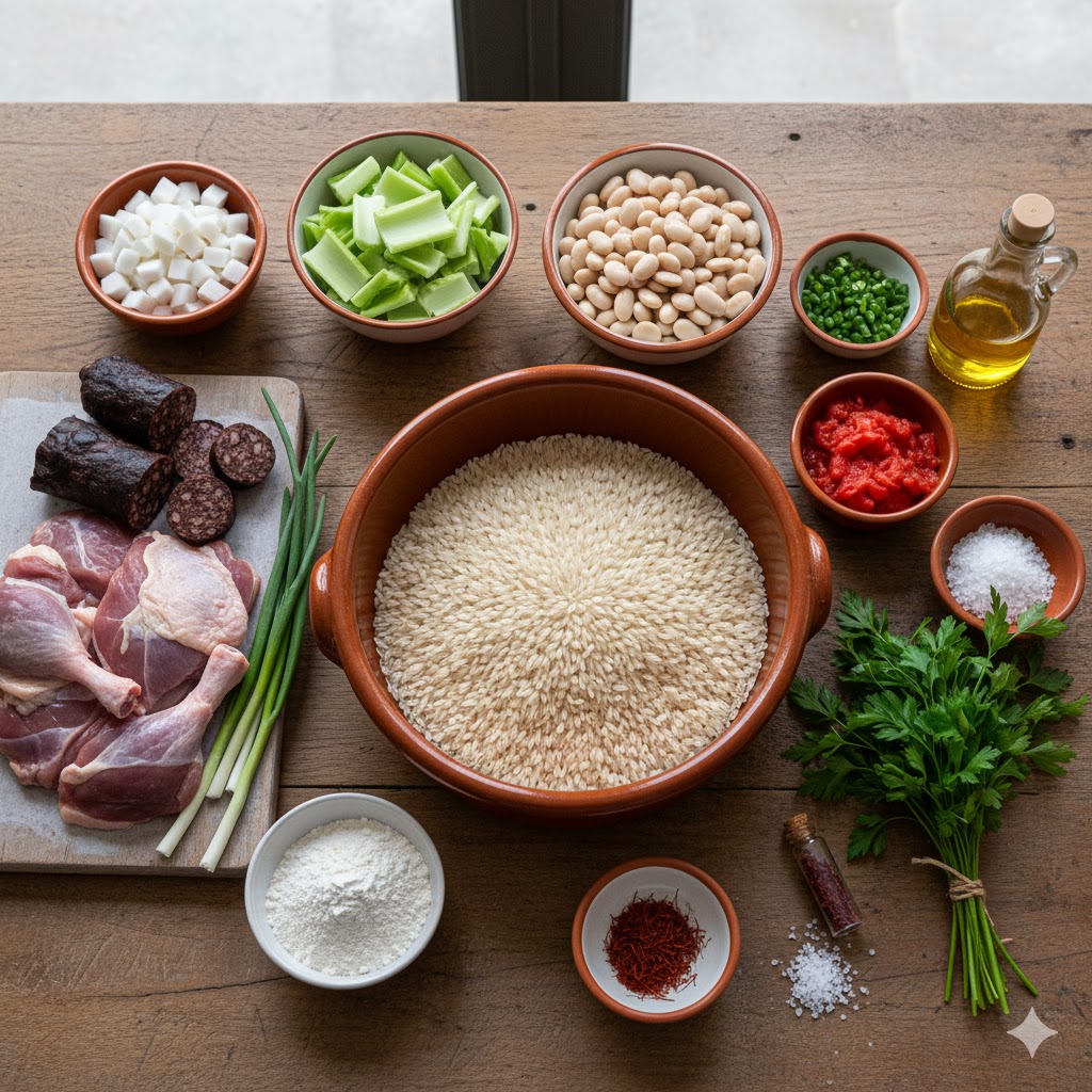 Ingredientes principales: trozos de pato, cardos limpios, alubias blancas, morcillas, ajos tiernos y tomates