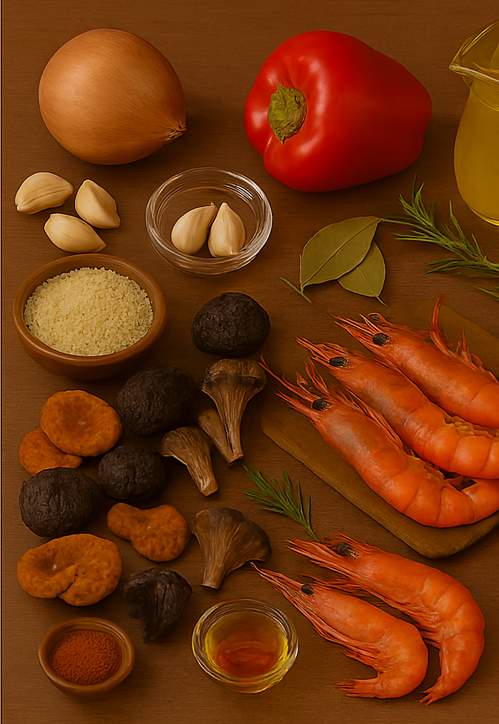 Ingredientes cuidadosamente seleccionados para el arroz meloso