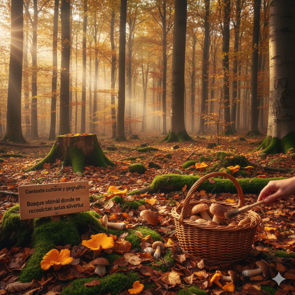 Bosque otoñal donde se recolectan setas silvestres