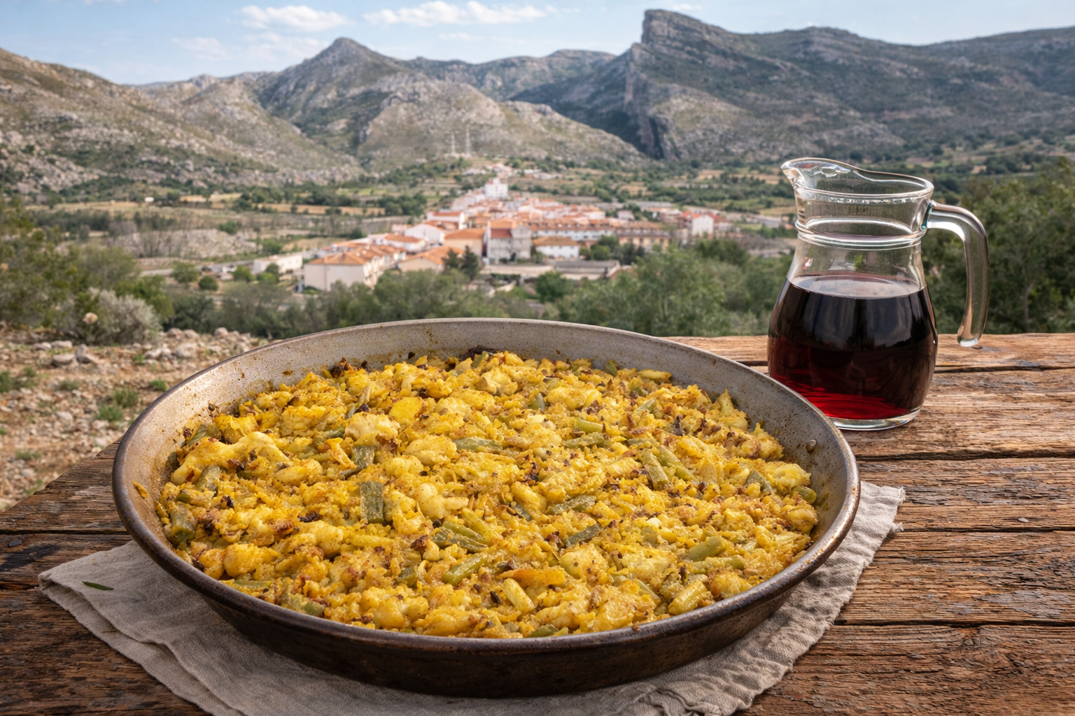 Paisaje del interior valenciano con huertas de col y campos de arroz al fondo