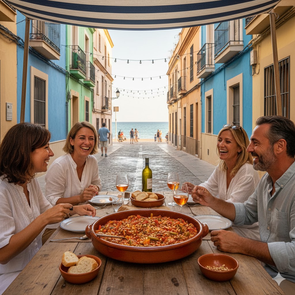 Calles típicas del barrio del Cabanyal en Valencia con casas de colores