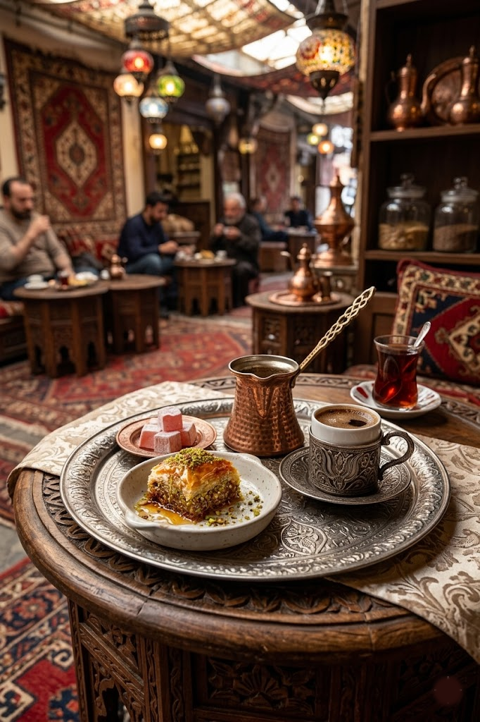 Baklava de Medio Oriente servido en porciones con pistacho, miel y masa filo crujiente