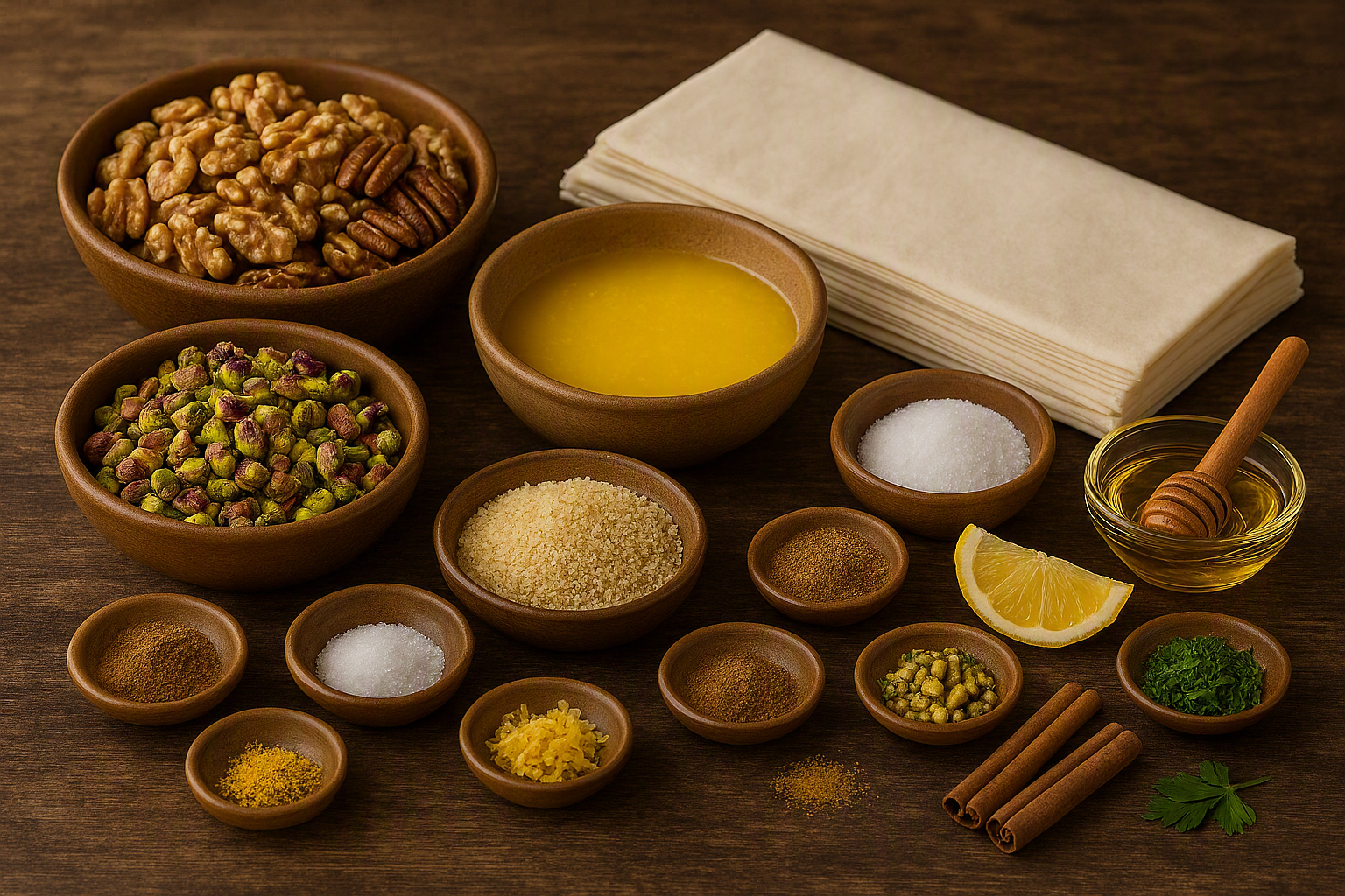 Ingredientes para preparar baklava de Medio Oriente