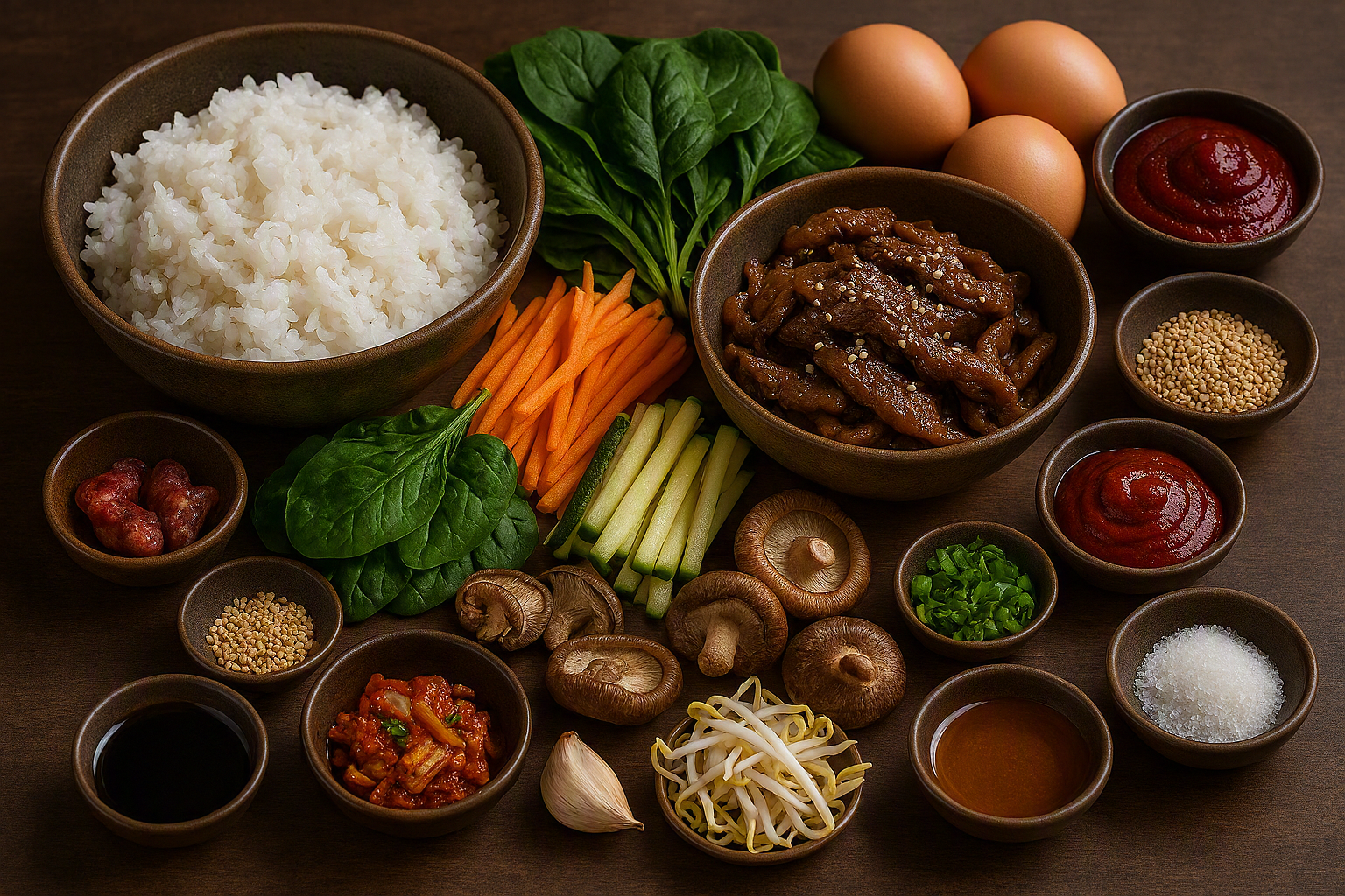 Ingredientes para preparar bibimbap coreano