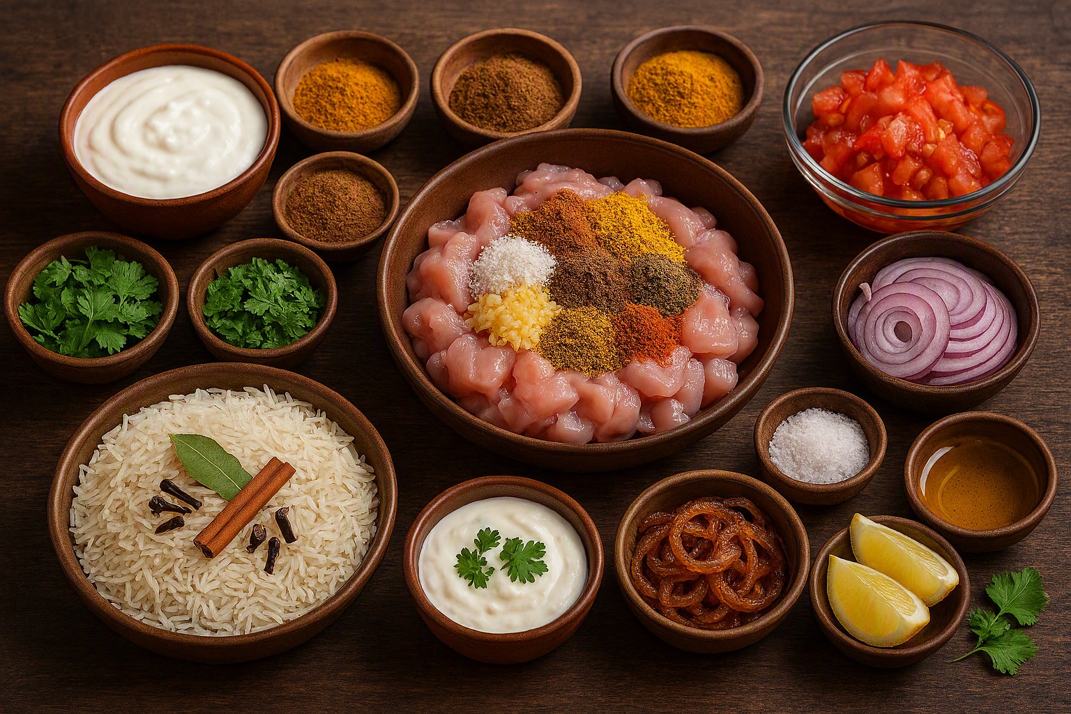 Ingredientes para preparar biryani de pollo