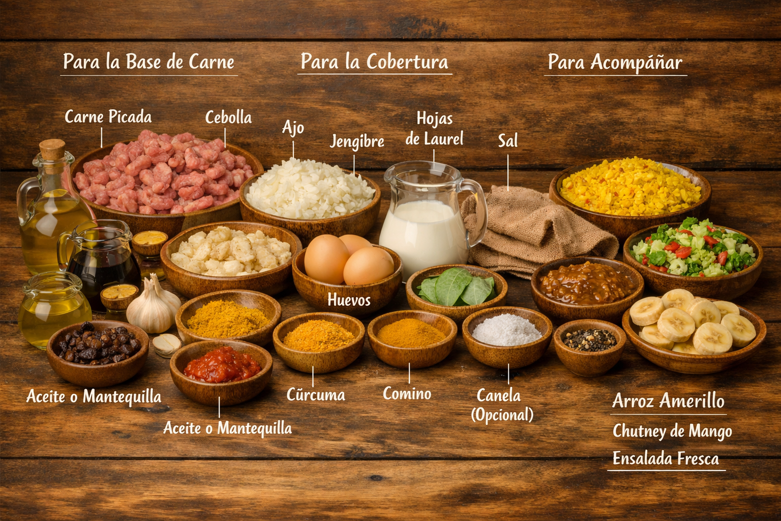 Ingredientes para preparar bobotie sudafricano