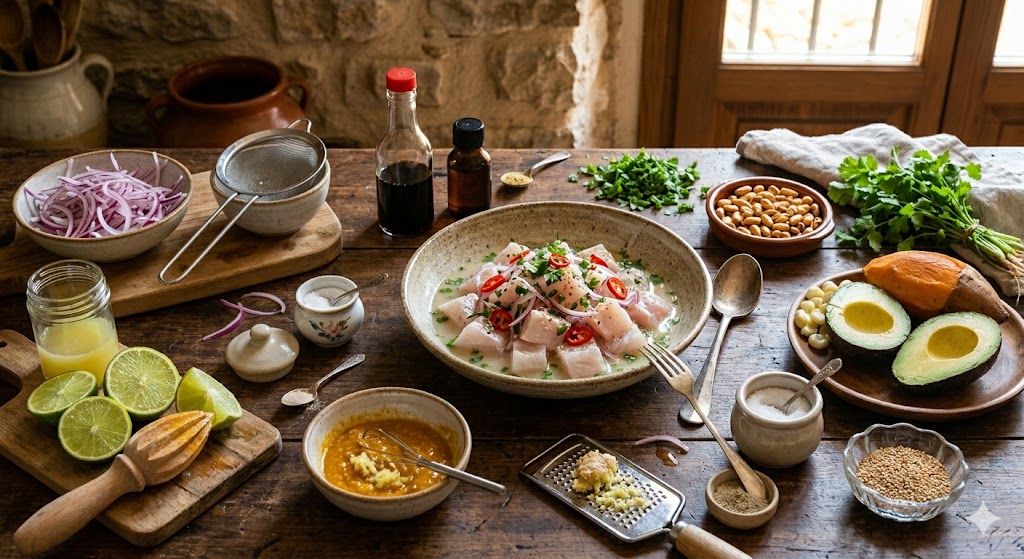 Ingredientes para preparar ceviche nikkei
