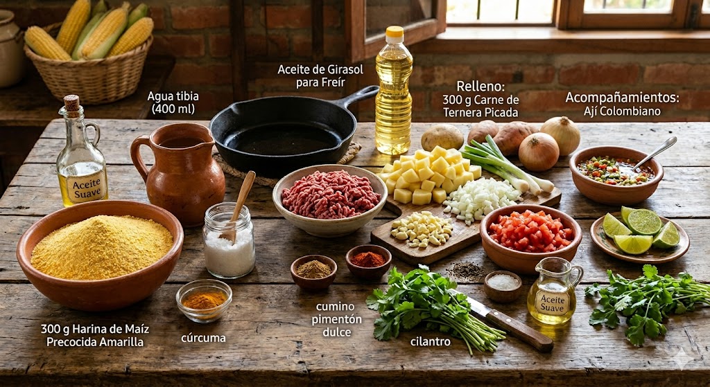 Ingredientes para preparar empanadas colombianas de carne y patata