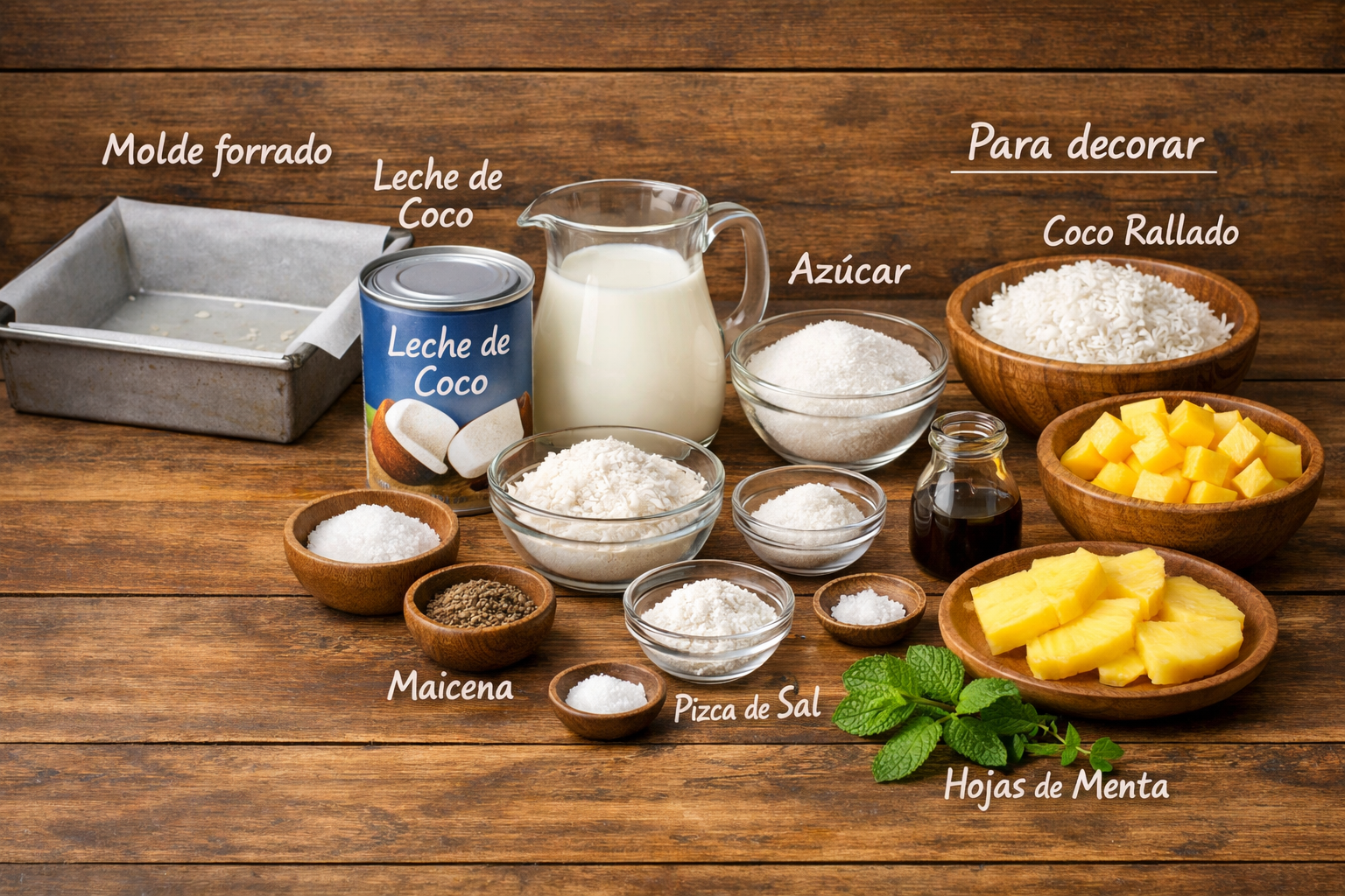 Ingredientes para preparar haupia hawaiana