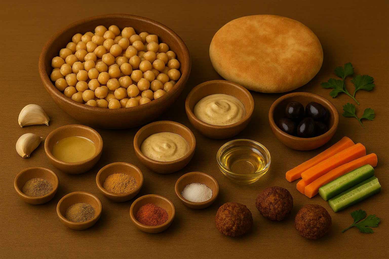 Ingredientes para preparar hummus clásico de Medio Oriente