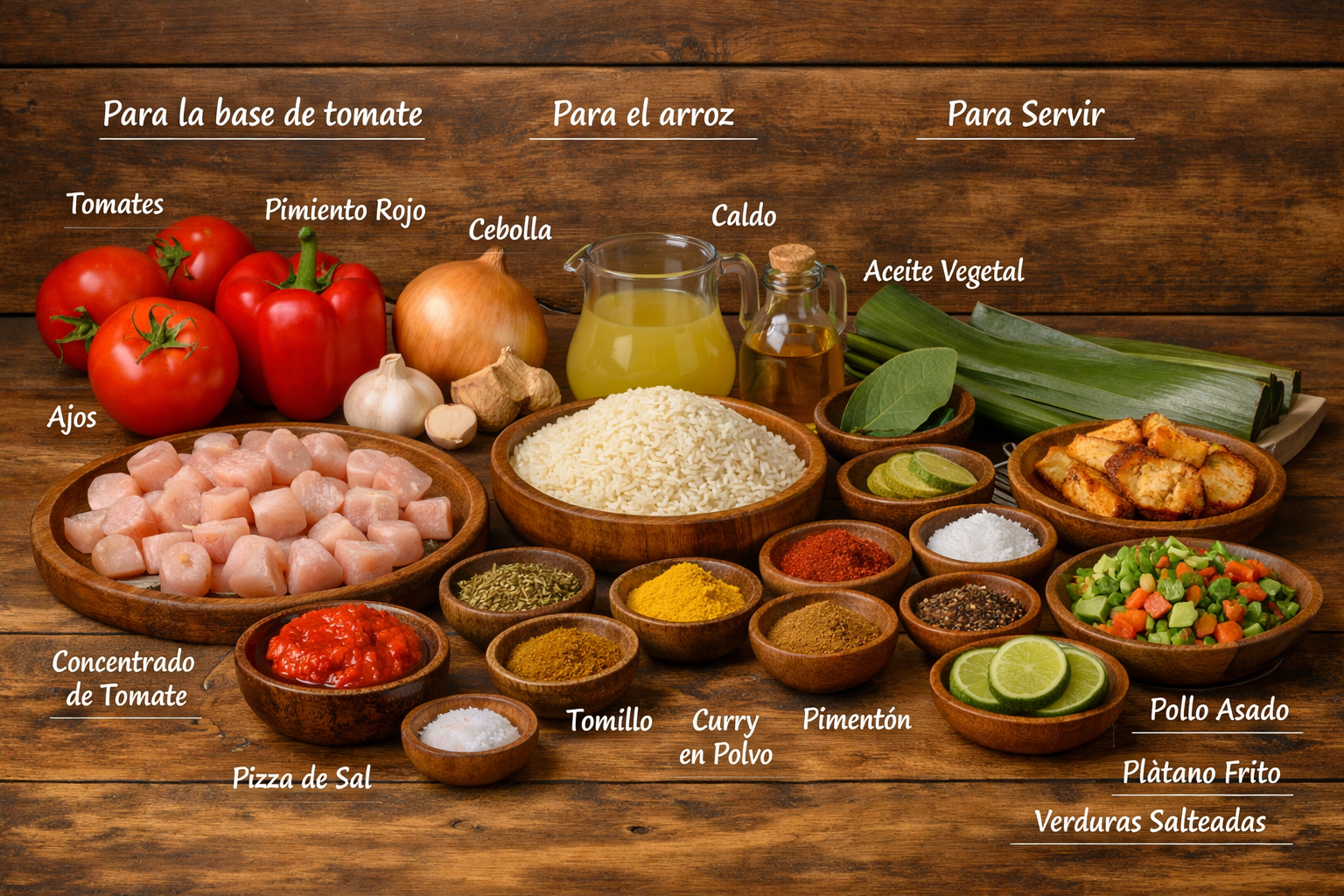 Ingredientes para preparar jollof rice de África occidental