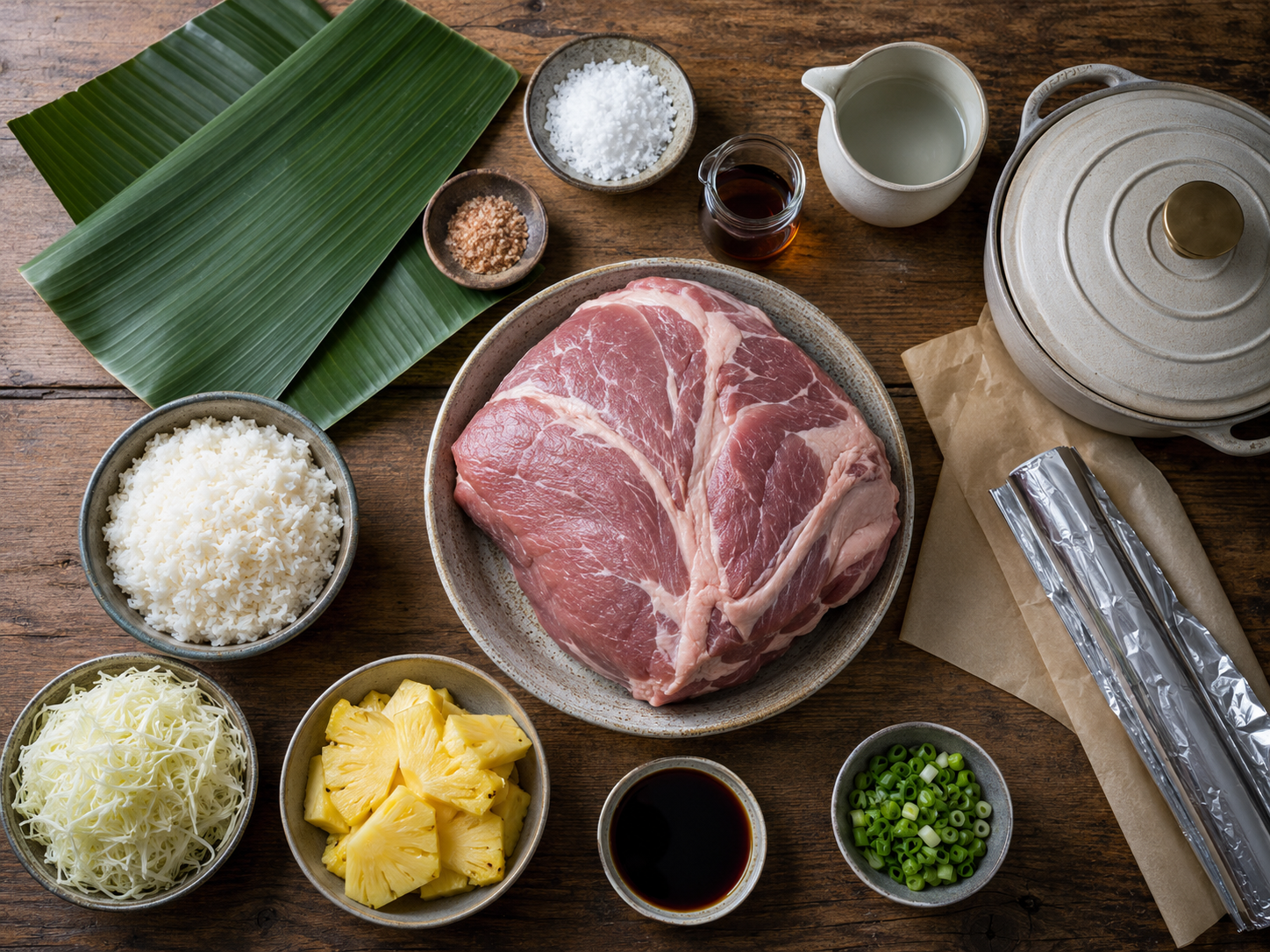 Ingredientes para preparar kalua pork hawaiano
