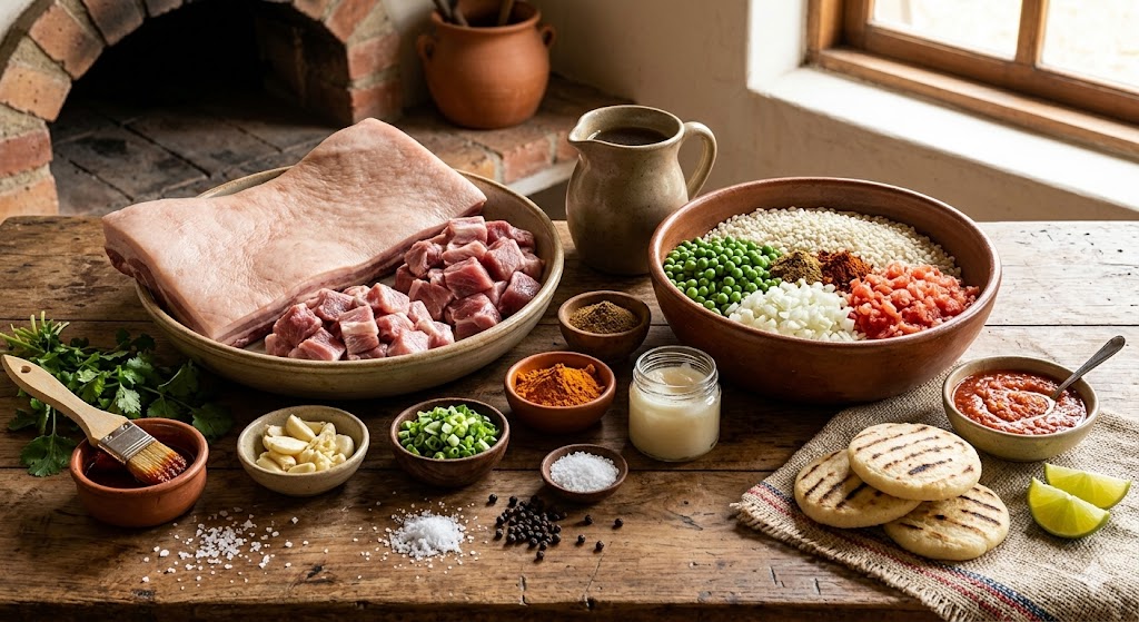 Ingredientes para preparar lechona tolimense casera