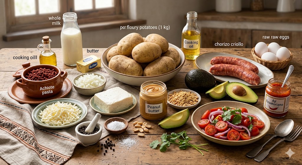 Ingredientes para preparar llapingachos ecuatorianos de forma tradicional