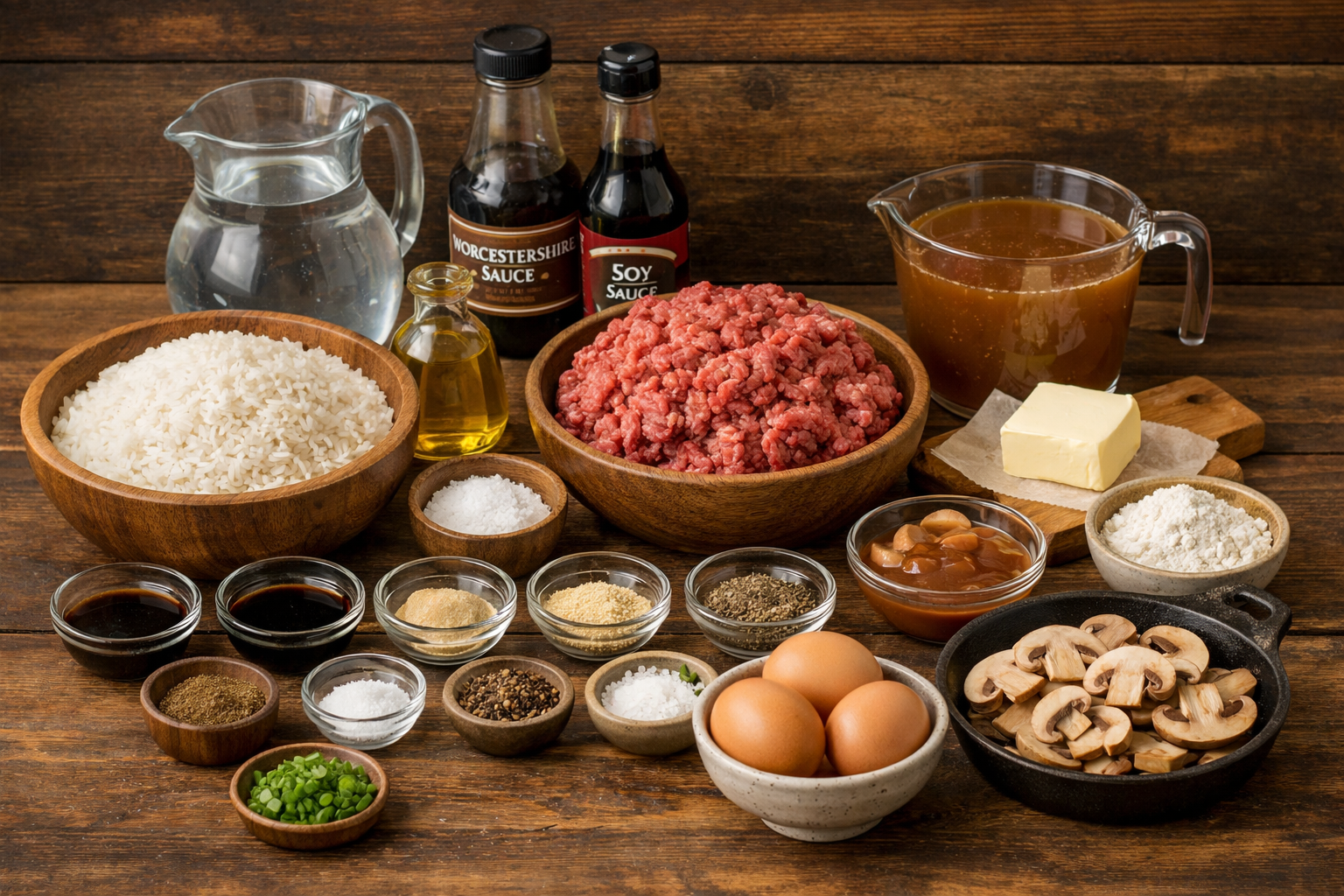 Ingredientes para preparar loco moco hawaiano