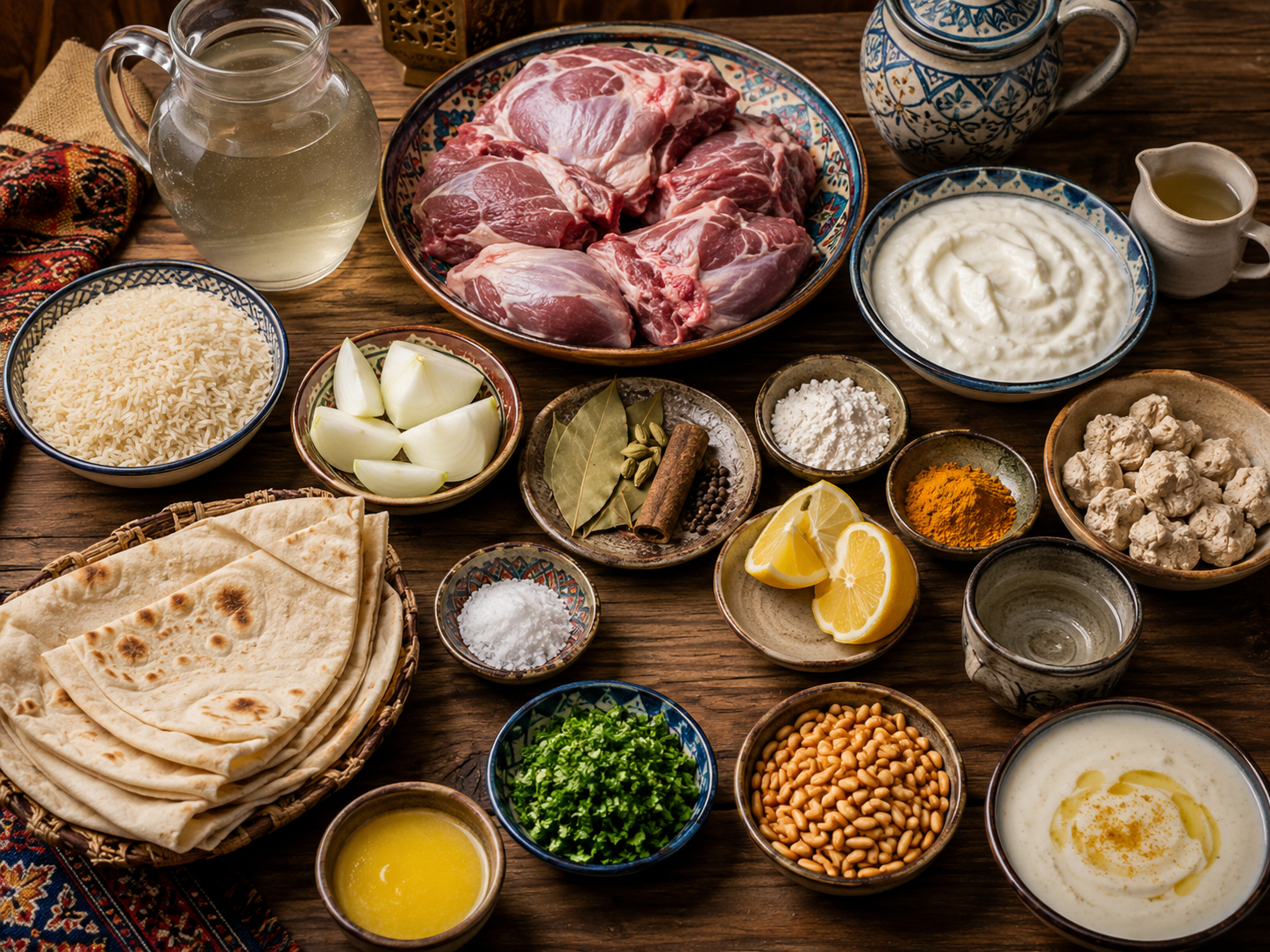 Ingredientes para preparar mansaf jordano