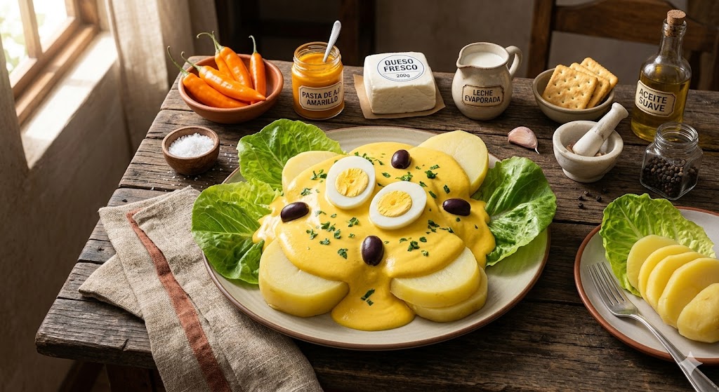 Ingredientes para preparar papa a la huancaína peruana