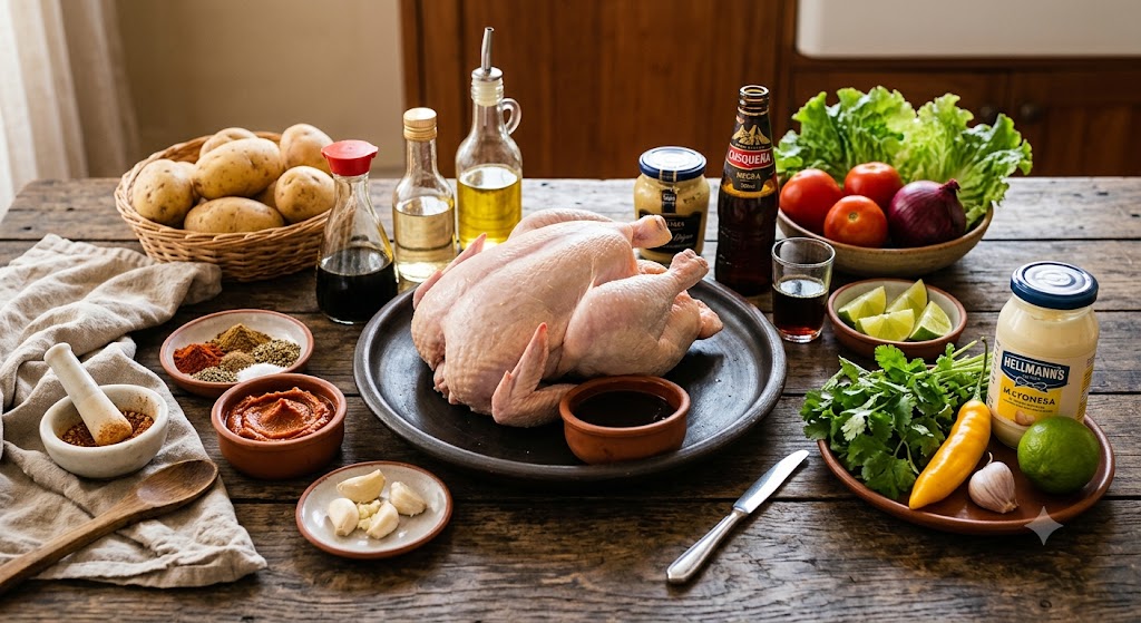 Ingredientes para preparar pollo a la brasa peruano