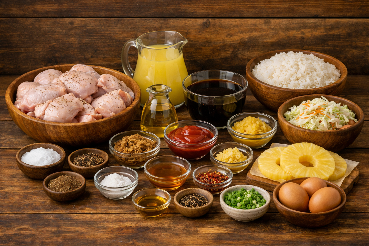 Ingredientes para preparar pollo huli huli hawaiano