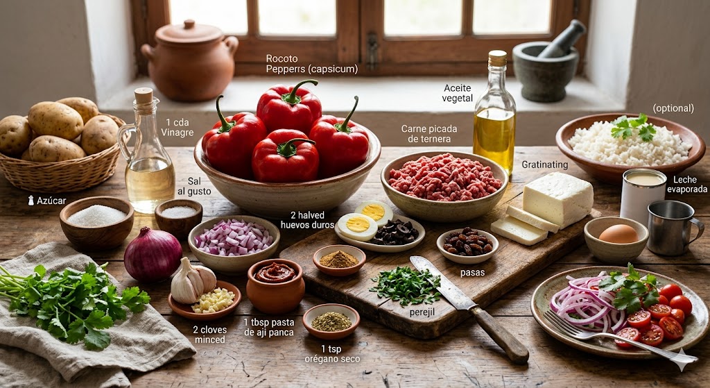 Ingredientes para preparar rocoto relleno peruano