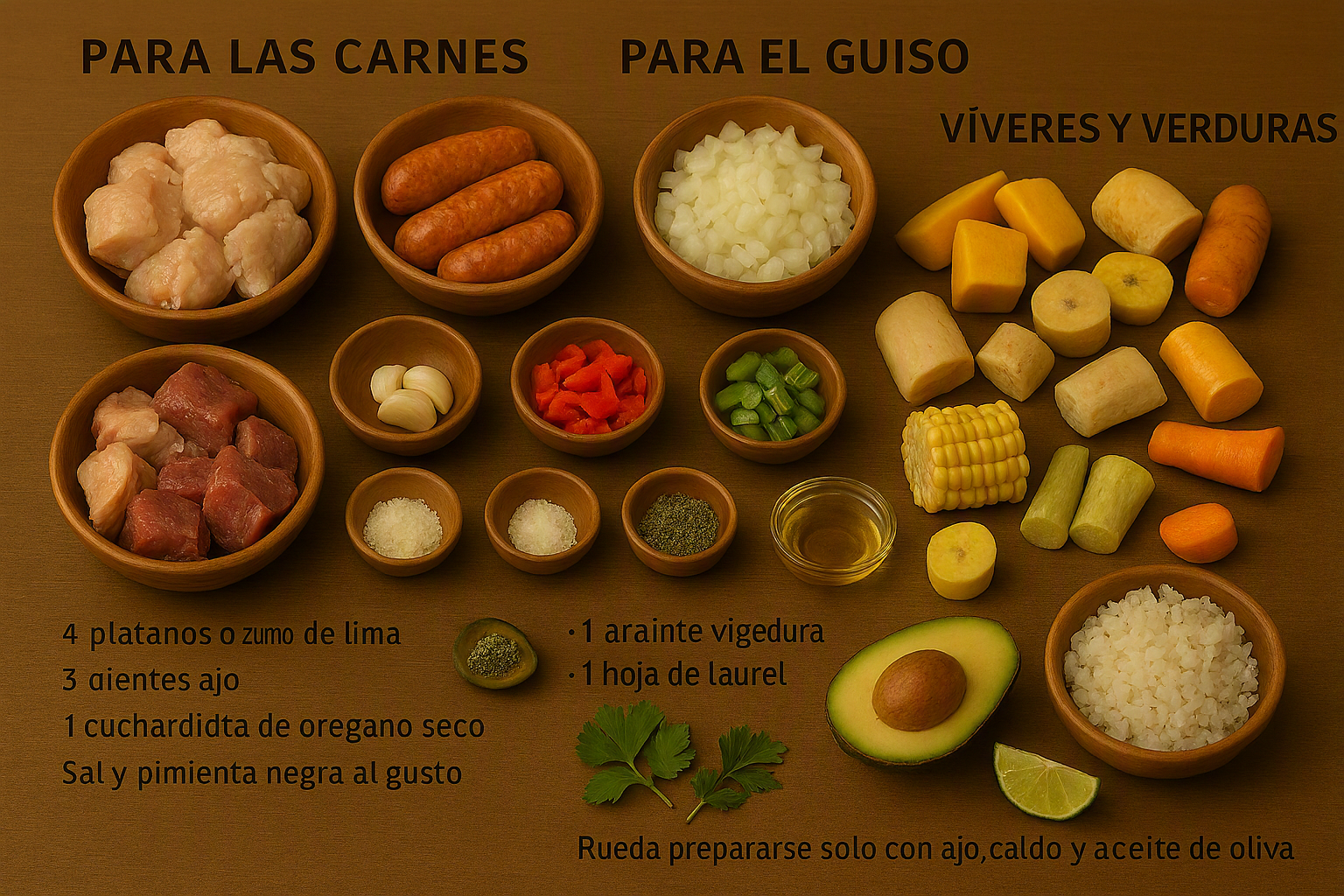 Ingredientes para preparar sancocho dominicano