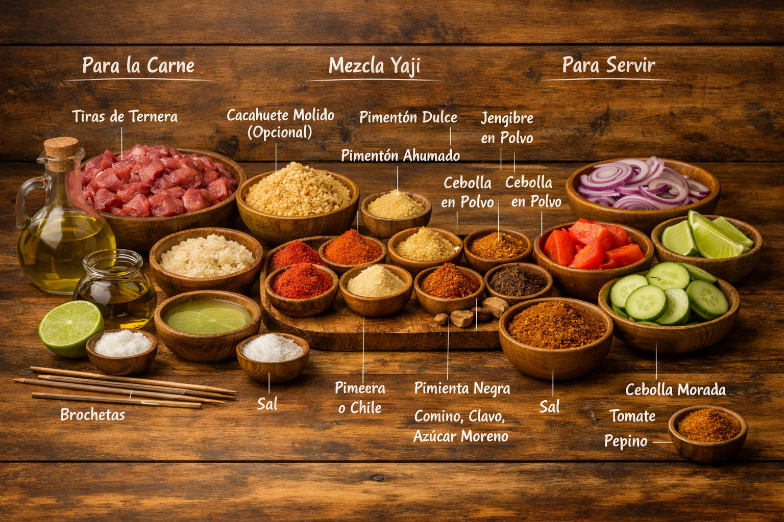 Ingredientes para preparar suya nigeriano