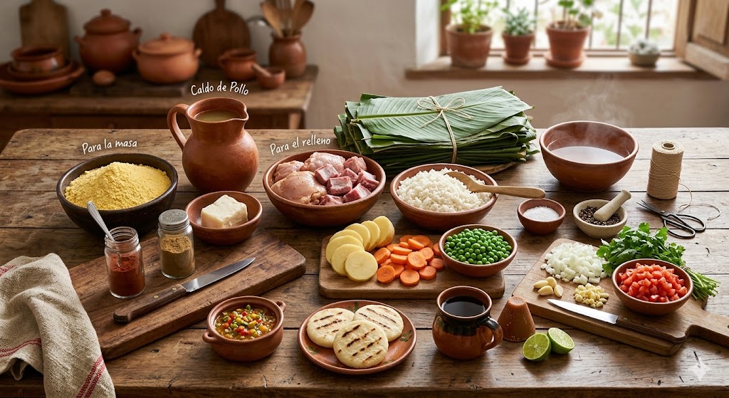 Ingredientes para preparar tamal colombiano