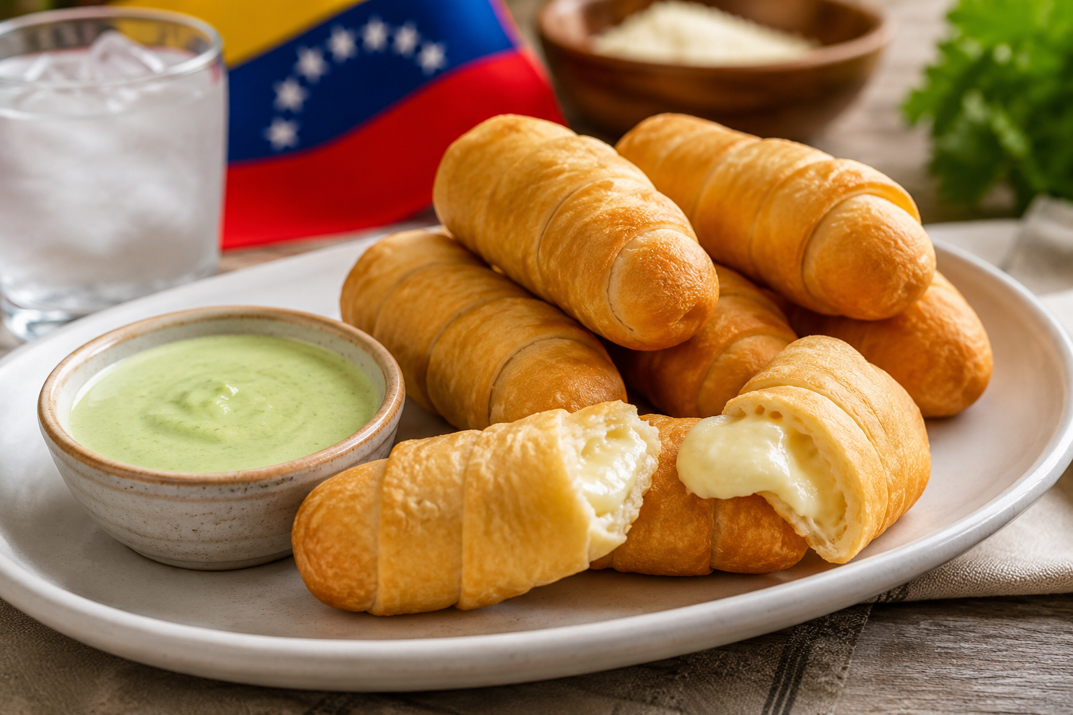 Tequeños venezolanos dorados y crujientes rellenos de queso