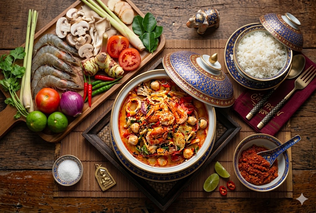 Ingredientes para preparar tom yum tailandés